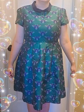 modcloth mermaid dress Modcloth Mermaid Yellow Purple Dress Pockets Retro Fit Flare A-Line Small Medium